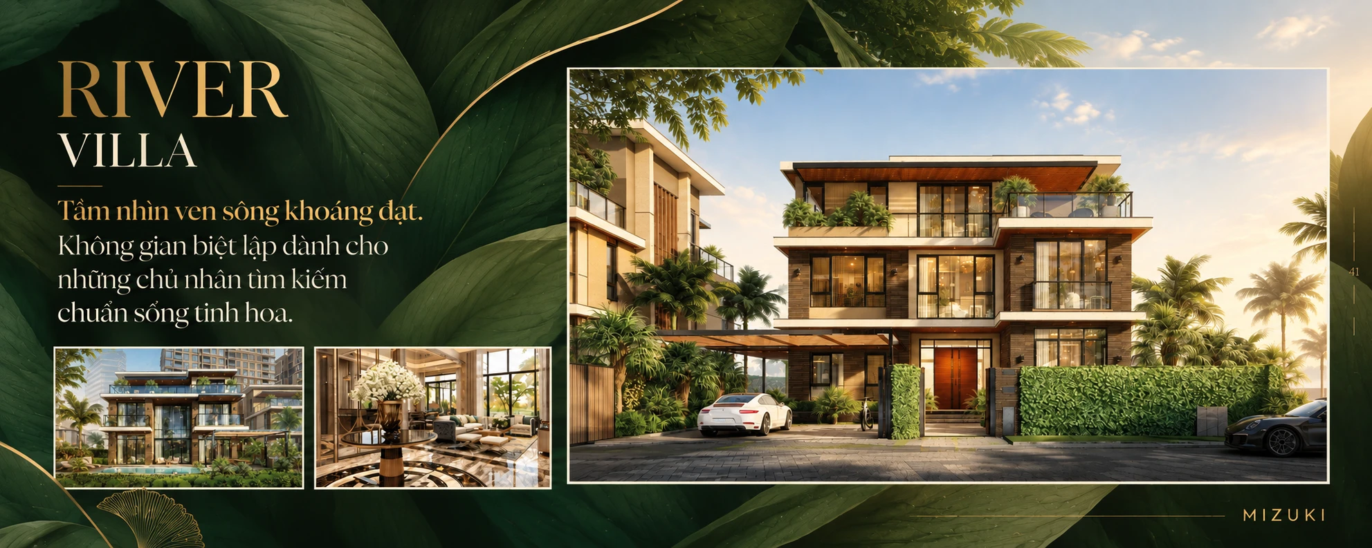 River Villa tại The Mizuki Luxury Compound Mizuki Park với kiến trúc biệt thự ven sông sang trọng, không gian biệt lập và cảnh quan xanh đẳng cấp.